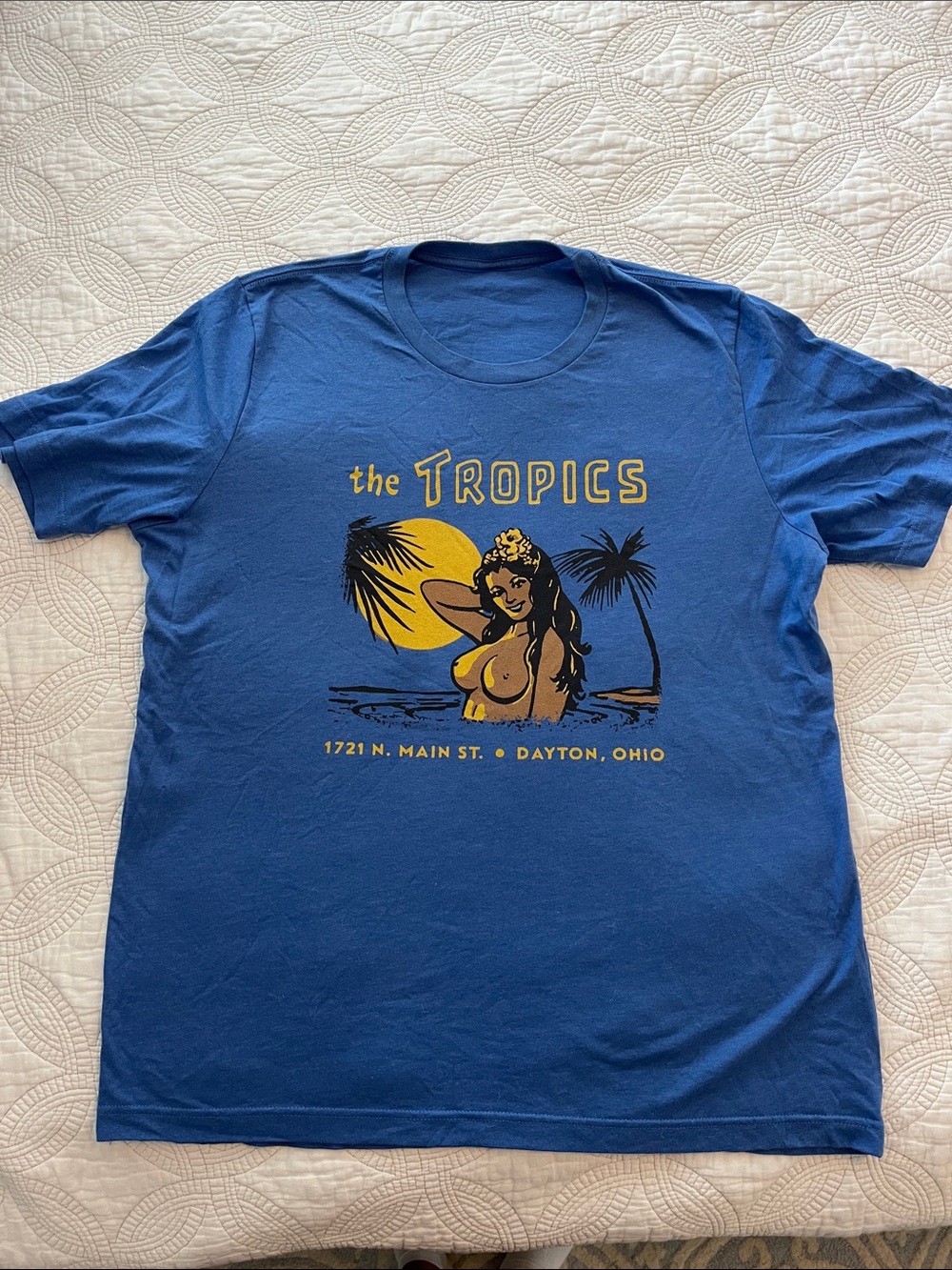 The Tropics Graphic Men’s Tee in Blue and Yellow
